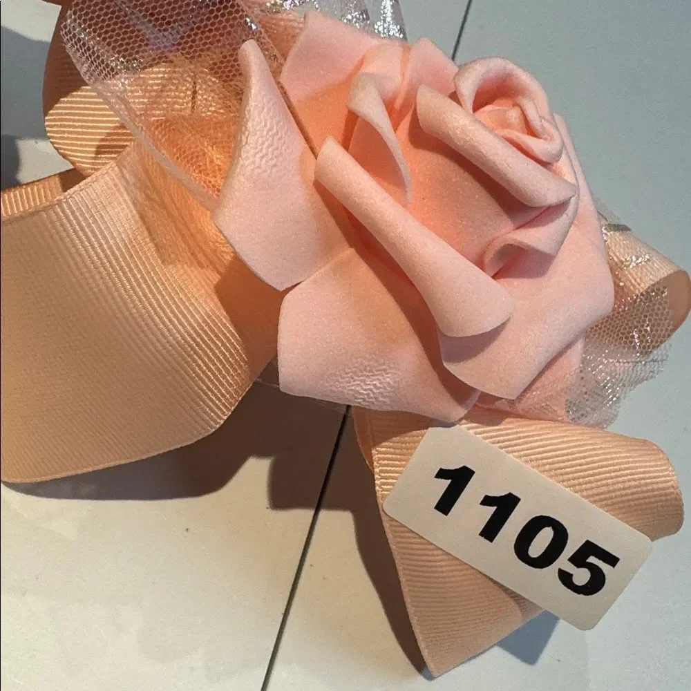 1105 Peach Color Rose Hair Bow Alligator Clip